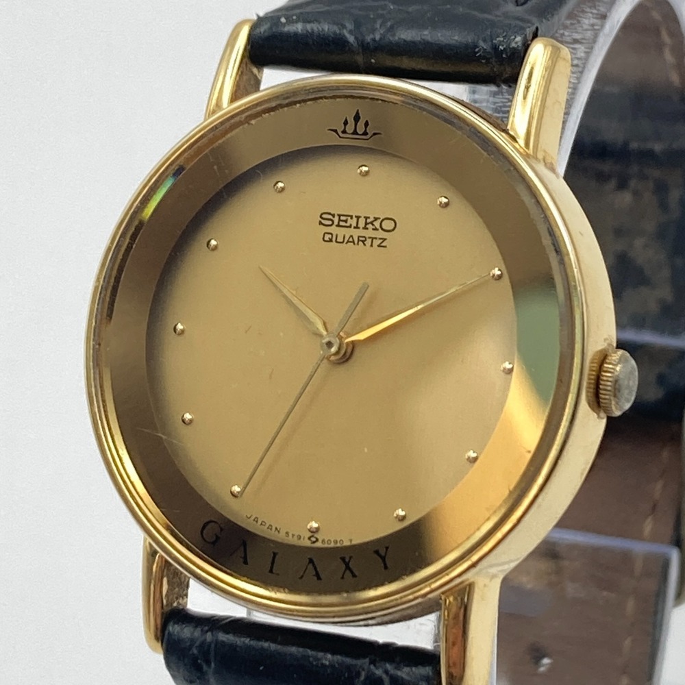 Seiko Galaxy Women's Watch 29mm Gold Tone READ 5Y91-6060 Leather New Battery